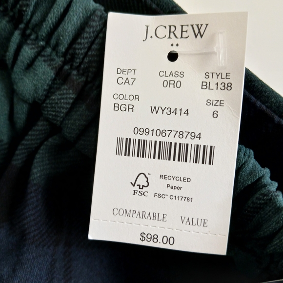 NWT π©βοΈJ Crew - Green, Blue, Black Watch Plaid Holland Pant - Size 6 - Picture 9 of 9